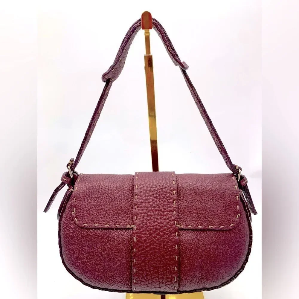 Auth Fendi Plum Selleria Leather Baguette Shoulder Bag Preloved Purse Excellent
